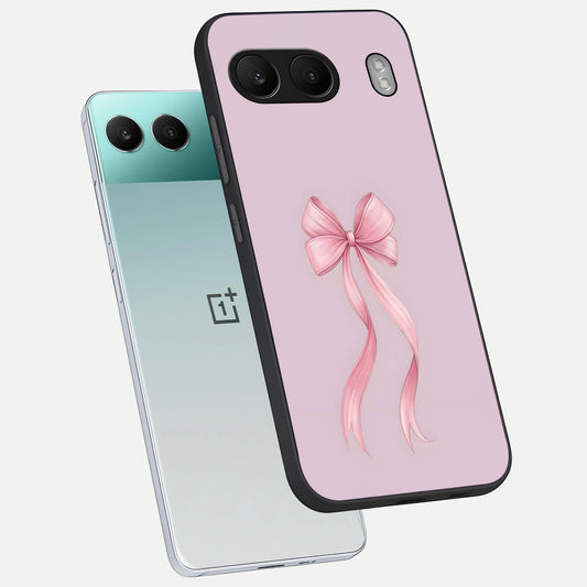  Soft Blush Bow phone case For Oneplus Nord 4 showing premium glass back cover with detailed artwork