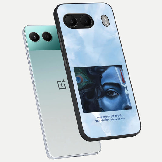  Spiritual Krishna phone case For Oneplus Nord 4 showing premium glass back cover with detailed artwork