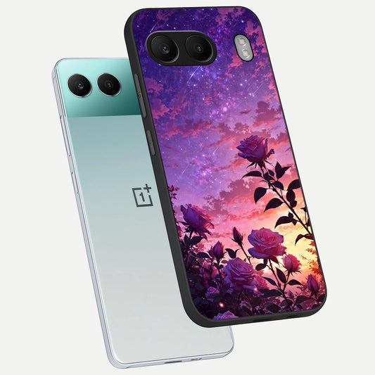  Starlit Rose Twilight phone case For Oneplus Nord 4 showing premium glass back cover with detailed artwork