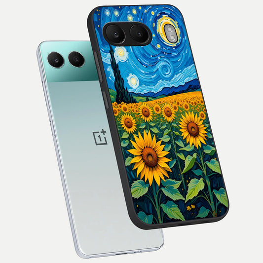  Starry Sunflower Dreams phone case For Oneplus Nord 4 showing premium glass back cover with detailed artwork