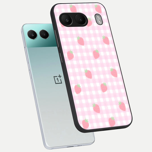  Strawberry Picnic Love phone case For Oneplus Nord 4 showing premium glass back cover with detailed artwork