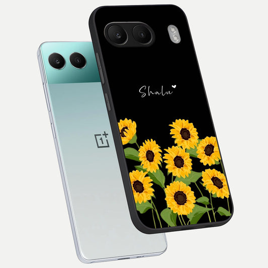  Sunflower Sky Bloom phone case For Oneplus Nord 4 showing premium glass back cover with detailed artwork