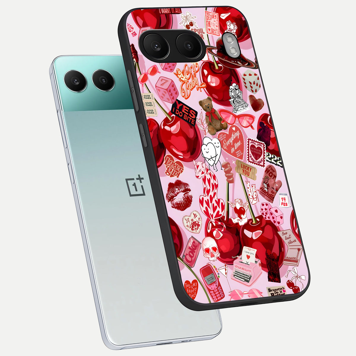  Sweet Cherry Chaos phone case For Oneplus Nord 4 showing premium glass back cover with detailed artwork
