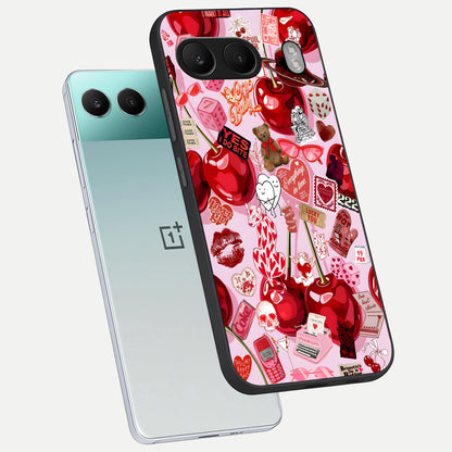  Sweet Cherry Chaos phone case For Oneplus Nord 4 showing premium glass back cover with detailed artwork
