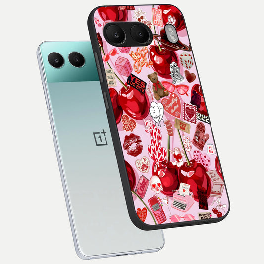  Sweet Cherry Chaos phone case For Oneplus Nord 4 showing premium glass back cover with detailed artwork