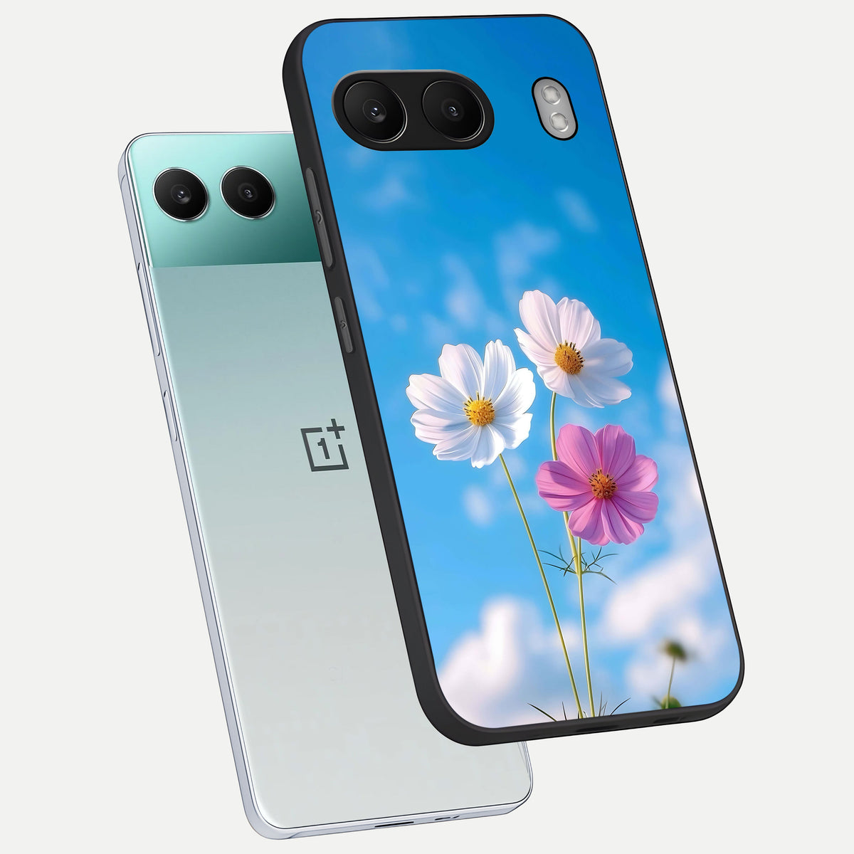  Tripple Flowers With Sky phone case For Oneplus Nord 4 showing premium glass back cover with detailed artwork