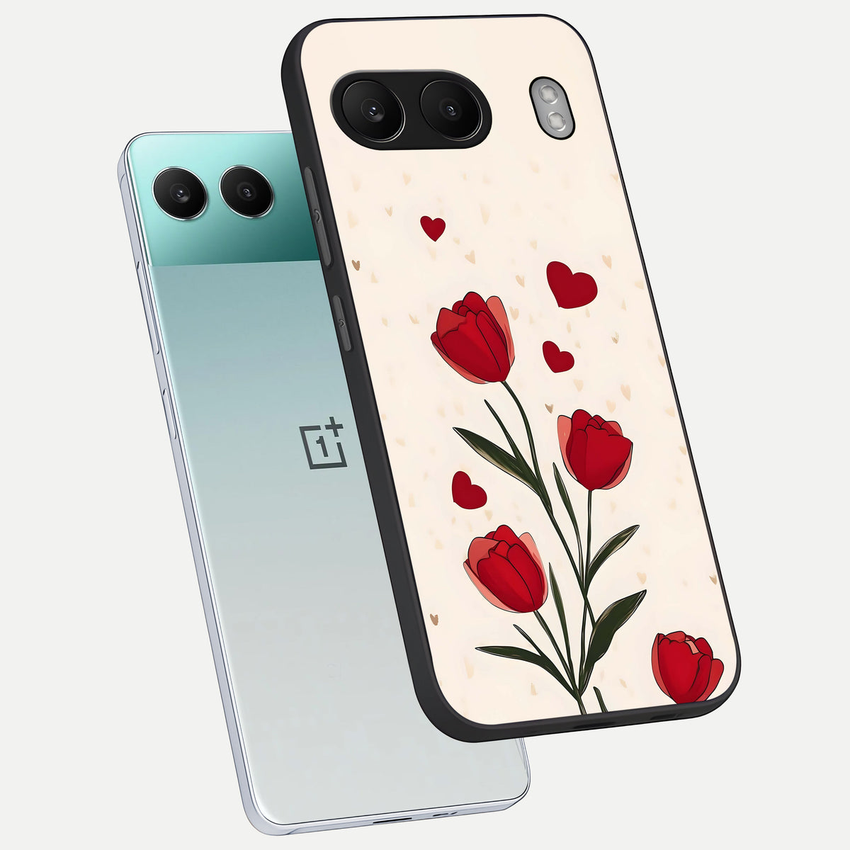  Tulip With Heart phone case For Oneplus Nord 4 showing premium glass back cover with detailed artwork