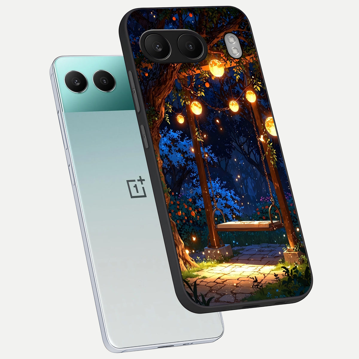  Twilight Garden Swing phone case For Oneplus Nord 4 showing premium glass back cover with detailed artwork