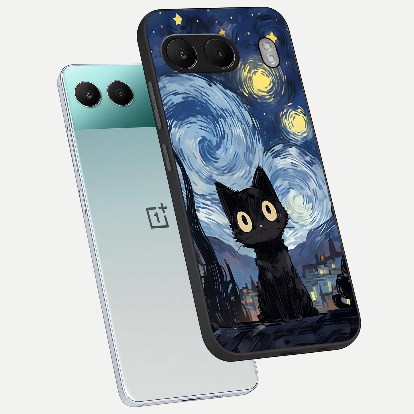  Van Gogh Cat phone case For Oneplus Nord 4 showing premium glass back cover with detailed artwork