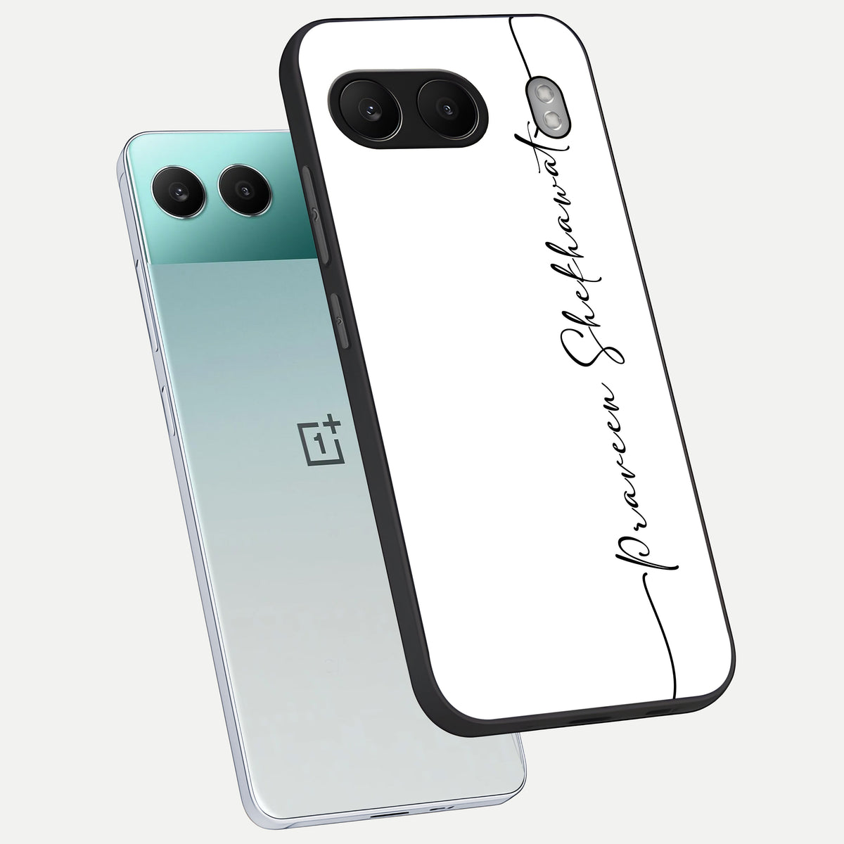  White Tune Custom Name phone case For Oneplus Nord 4 showing premium custom name glass back cover