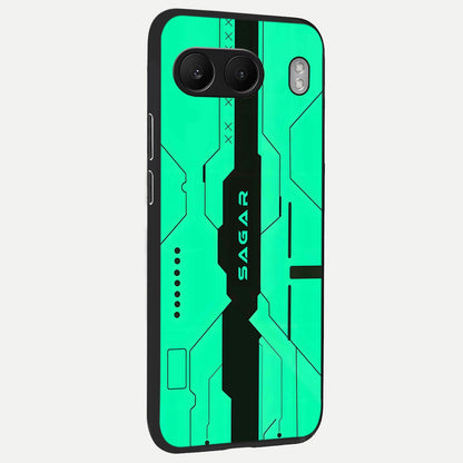  Aqua Tech CYBERPUNK Custom Name back cover For Oneplus Nord 4 slim fit glass case with vibrant aesthetic design