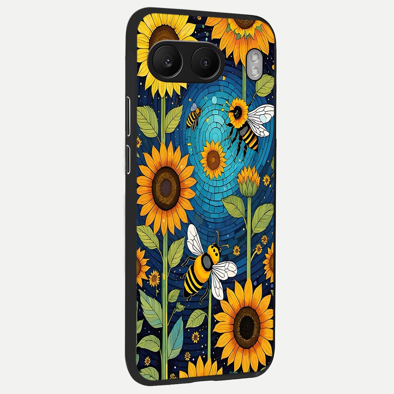  Bees And Sunflowers back cover For Oneplus Nord 4 slim fit glass case with vibrant aesthetic design