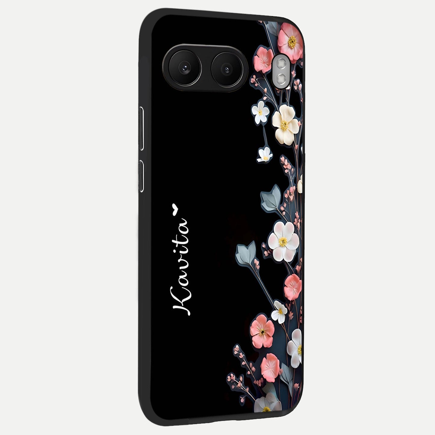  Black Elegance Floral Custom Name back cover For Oneplus Nord 4 slim fit glass case with vibrant aesthetic design