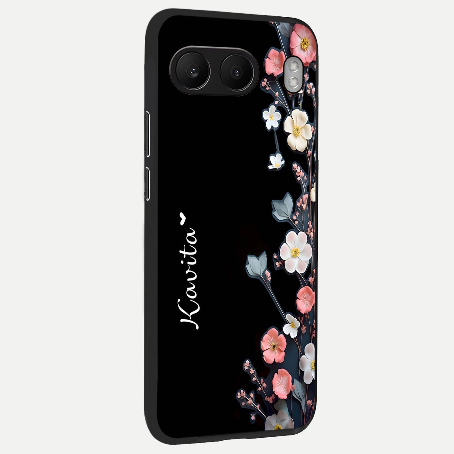  Black Elegance Floral Custom Name back cover For Oneplus Nord 4 slim fit glass case with vibrant aesthetic design