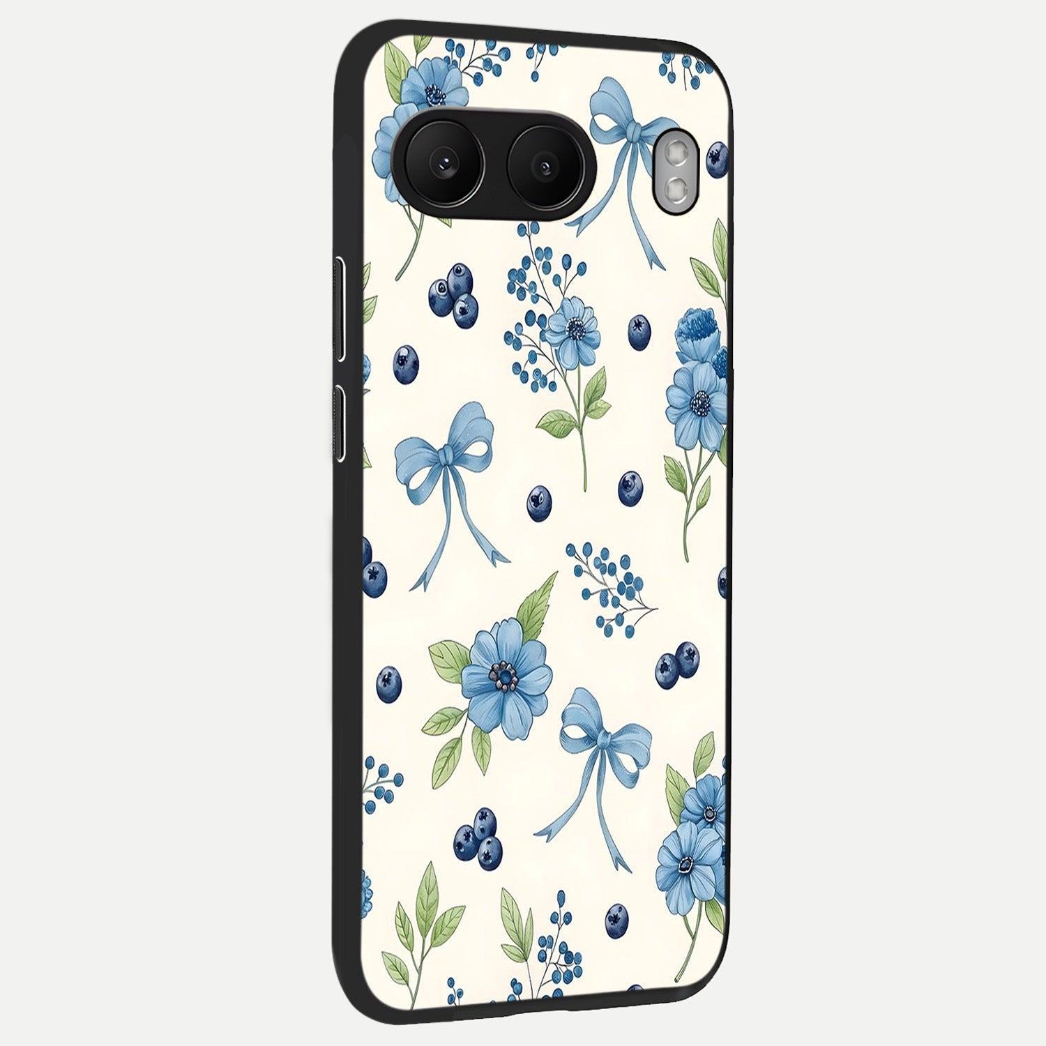  Blue Flower And Bow back cover For Oneplus Nord 4 slim fit glass case with vibrant aesthetic design