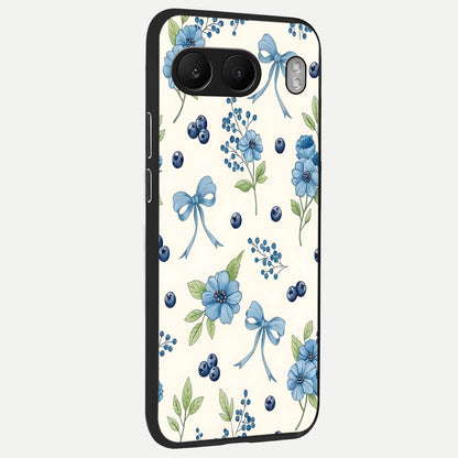  Blue Flower And Bow back cover For Oneplus Nord 4 slim fit glass case with vibrant aesthetic design