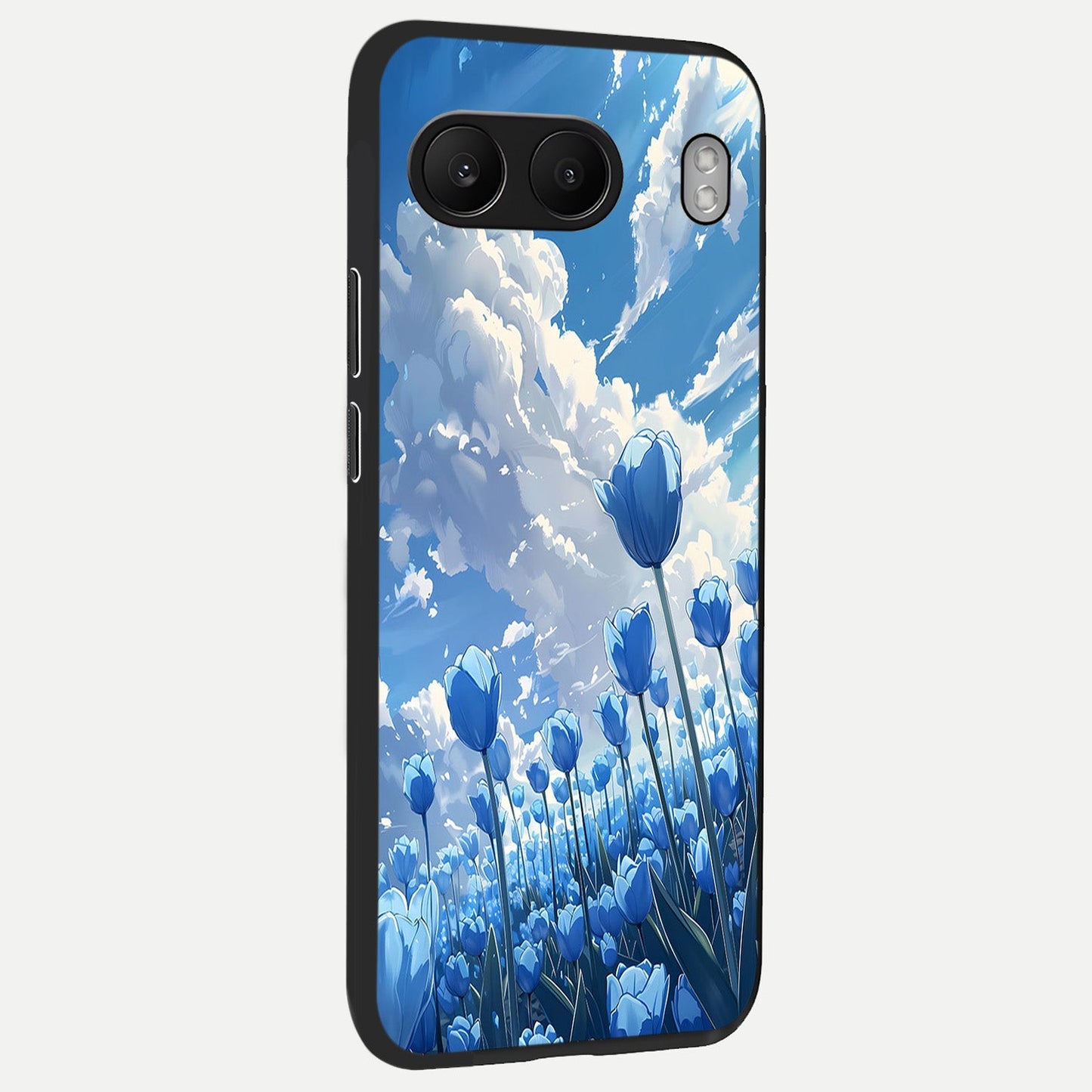  Blue Tulip Clouds back cover For Oneplus Nord 4 slim fit glass case with vibrant aesthetic design