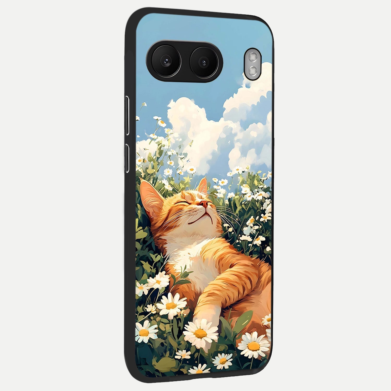  Cat And Flowers View back cover For Oneplus Nord 4 slim fit glass case with vibrant aesthetic design