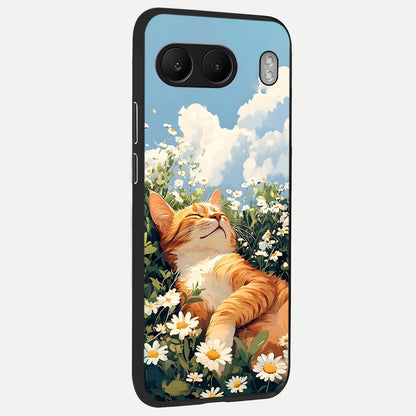  Cat And Flowers View back cover For Oneplus Nord 4 slim fit glass case with vibrant aesthetic design