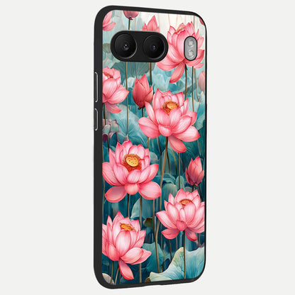  Celestial Pink Lotus back cover For Oneplus Nord 4 slim fit glass case with vibrant aesthetic design