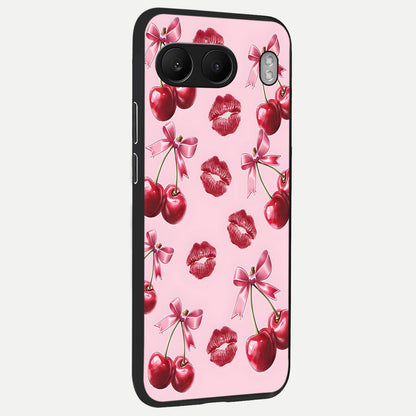  Cherry With Lips back cover For Oneplus Nord 4 slim fit glass case with vibrant aesthetic design