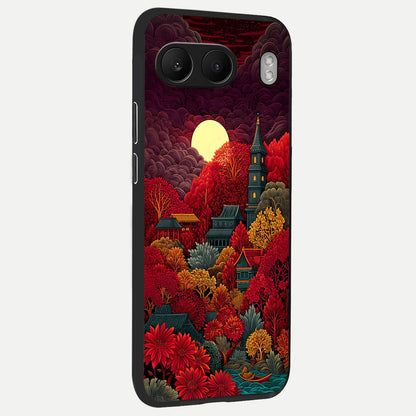  Scarlet Autumn Temple back cover For Oneplus Nord 4 slim fit glass case with vibrant aesthetic design