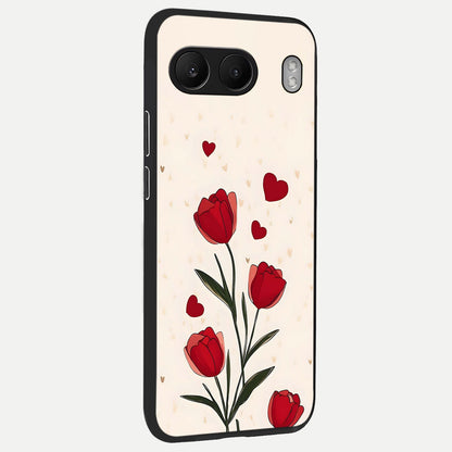  Tulip With Heart back cover For Oneplus Nord 4 slim fit glass case with vibrant aesthetic design