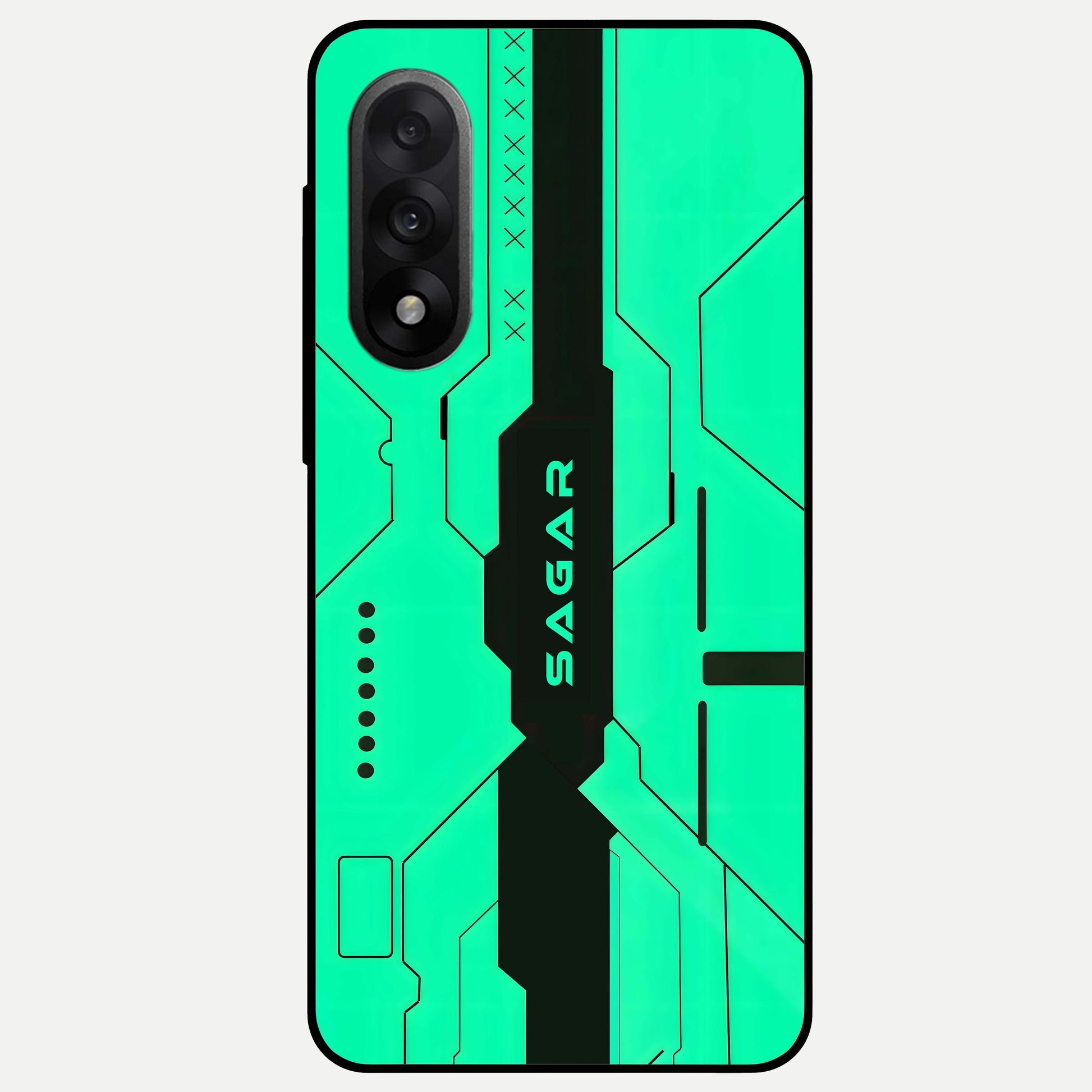 Aqua Tech CYBERPUNK Custom Name Glass Case For Oneplus Nord 5 back cover – full design glossy printed glass finish