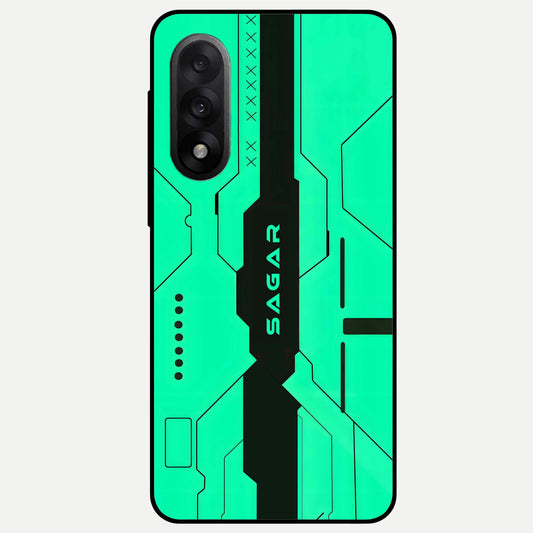  Aqua Tech CYBERPUNK Custom Name Glass Case For Oneplus Nord 5 back cover – full design glossy printed glass finish
