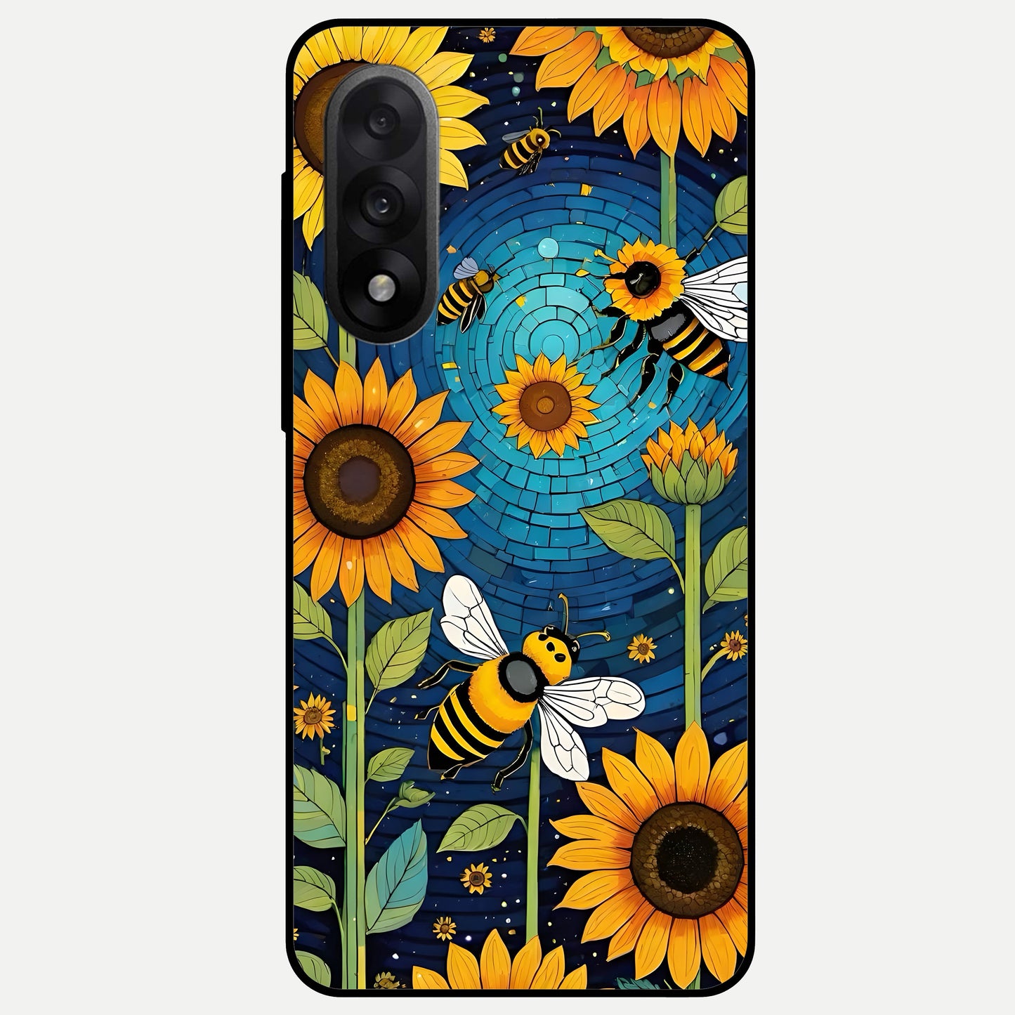  Bees And Sunflowers Glass Case For Oneplus Nord 5 back cover – full design glossy printed glass finish