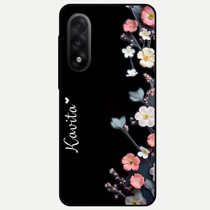  Black Elegance Floral Custom Name Glass Case For Oneplus Nord 5 back cover – full design glossy printed glass finish