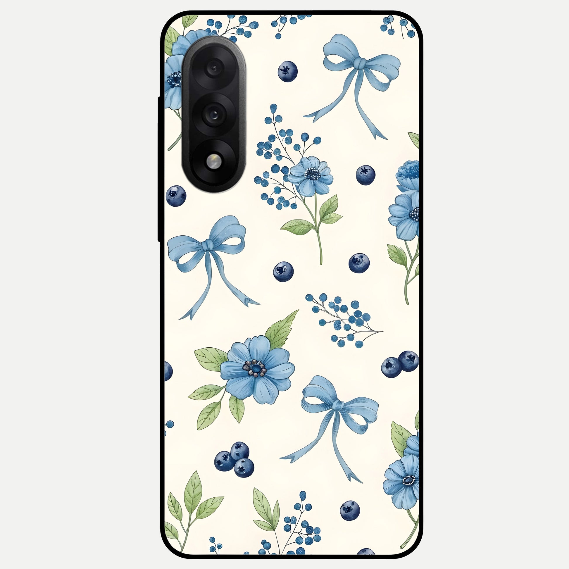  Blue Flower And Bow Glass Case For Oneplus Nord 5 back cover – full design glossy printed glass finish