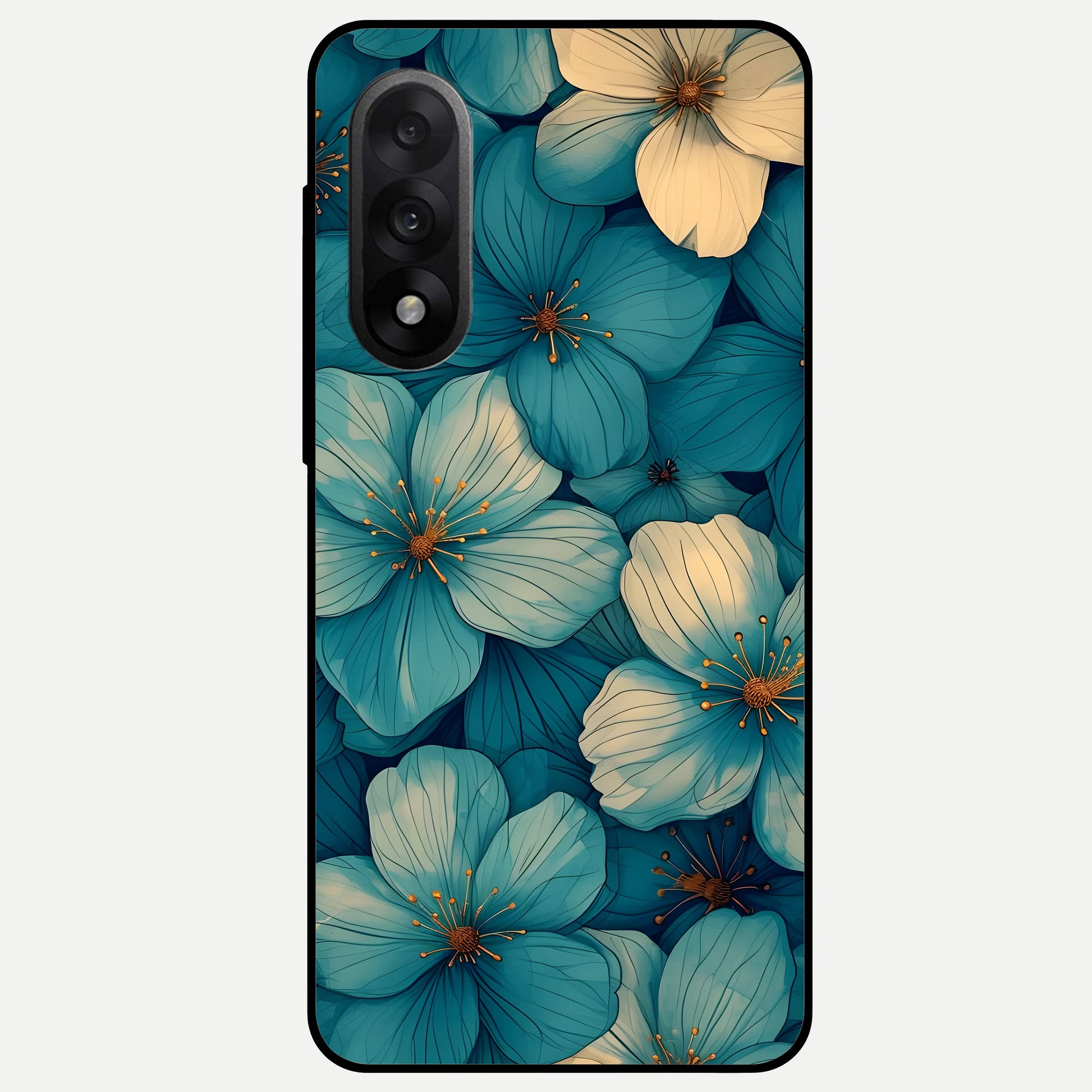  Blue Shade Floral Glass Case For Oneplus Nord 5 back cover – full design glossy printed glass finish