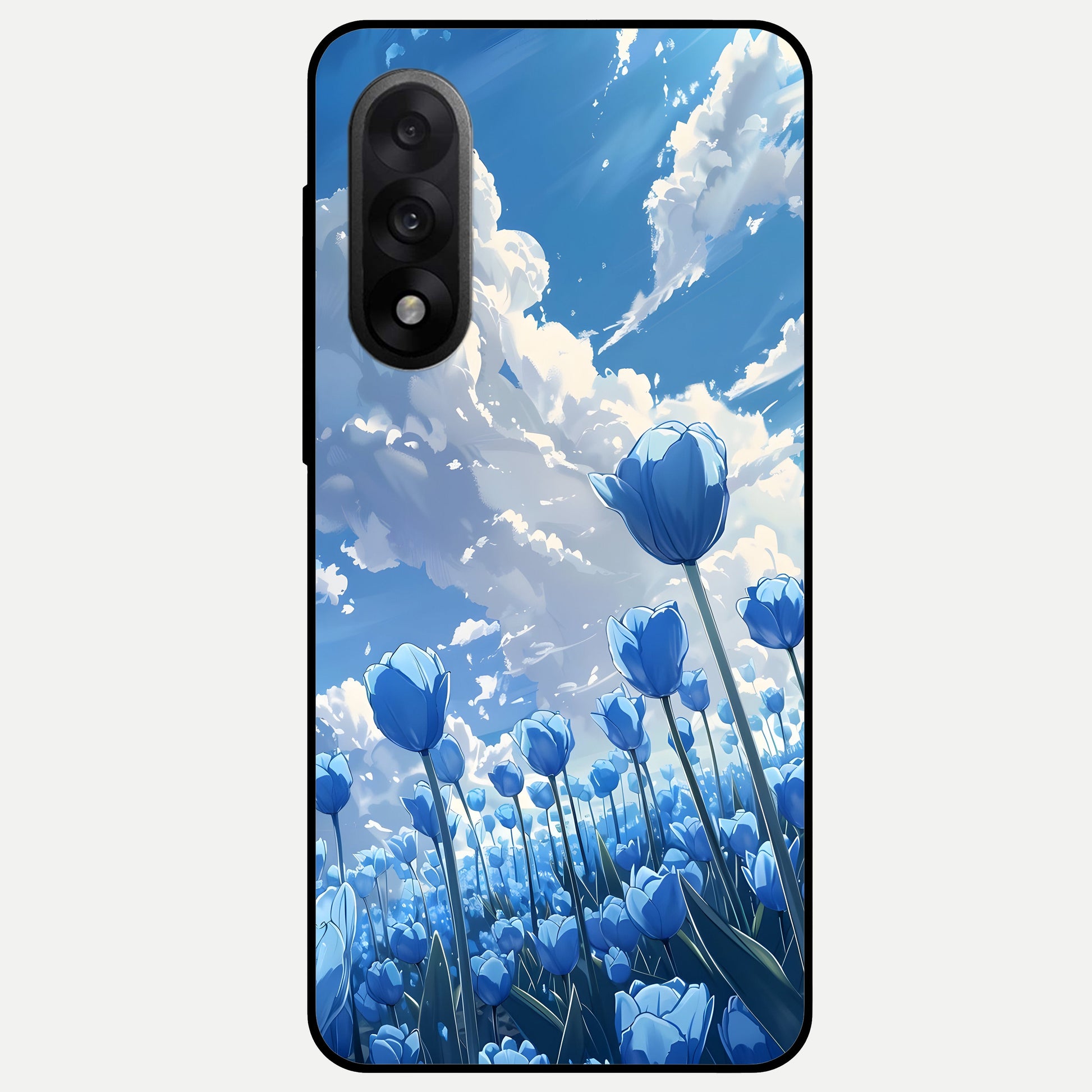  Blue Tulip Clouds Glass Case For Oneplus Nord 5 back cover – full design glossy printed glass finish