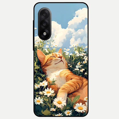 Cat And Flowers View Glass Case For Oneplus Nord 5 back cover – full design glossy printed glass finish
