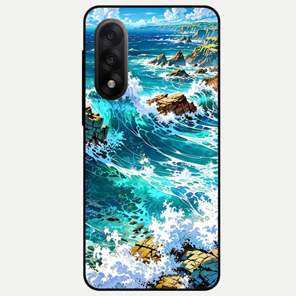  Coastal Blue Waves Glass Case For Oneplus Nord 5 back cover – full design glossy printed glass finish