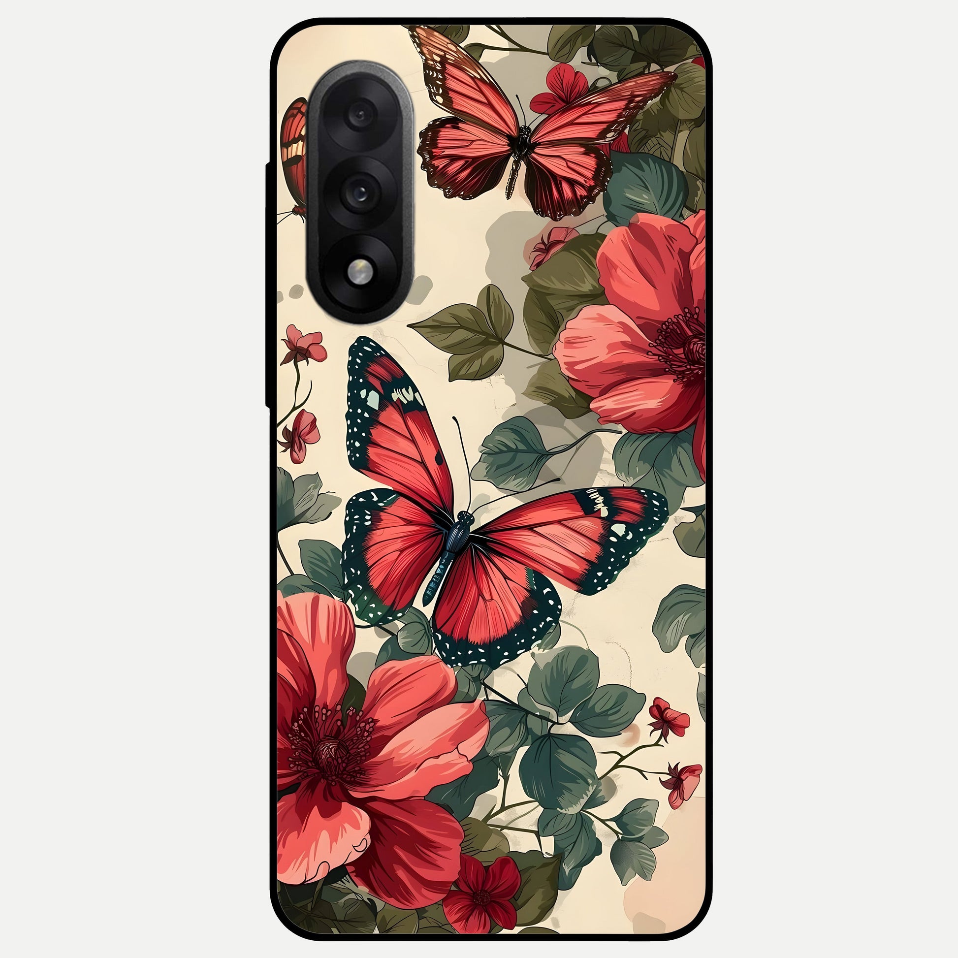  Crimson Butterfly Garden Glass Case For Oneplus Nord 5 back cover – full design glossy printed glass finish