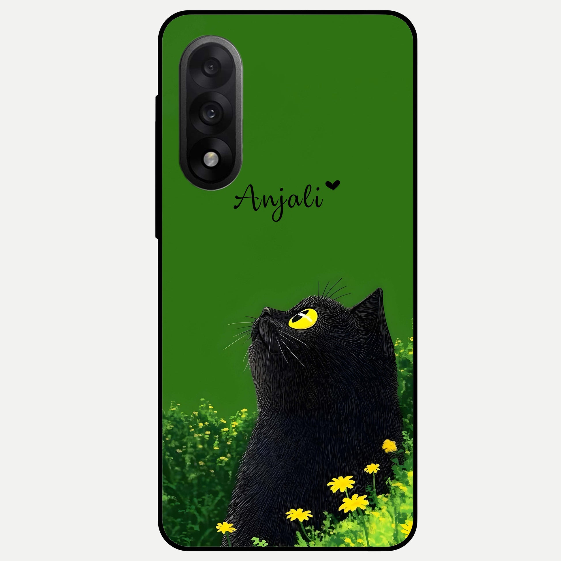  Emerald Cat Custom Name Glass Case For Oneplus Nord 5 back cover – full design glossy printed glass finish