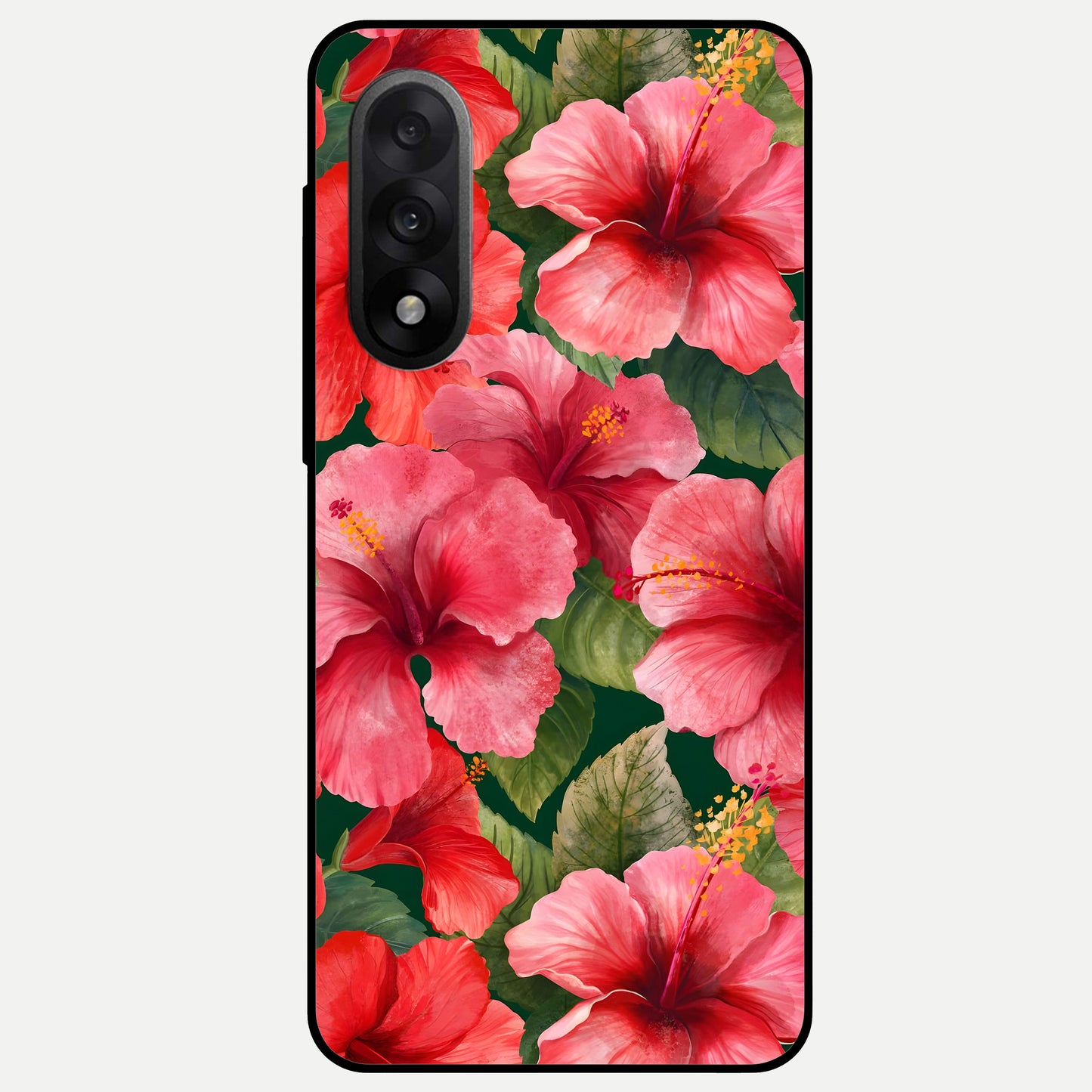  Hibiscus Pattern Glass Case For Oneplus Nord 5 back cover – full design glossy printed glass finish