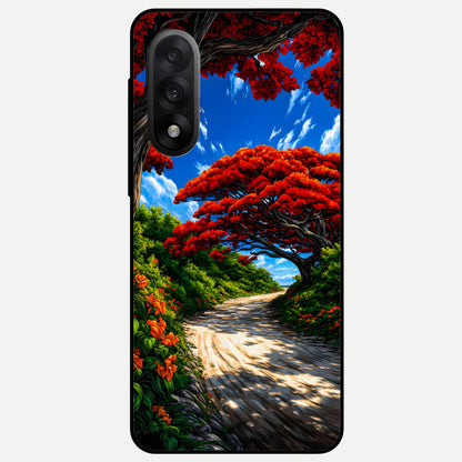  Red Trees Pathway Glass Case For Oneplus Nord 5 back cover – full design glossy printed glass finish