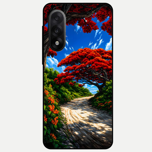  Red Trees Pathway Glass Case For Oneplus Nord 5 back cover – full design glossy printed glass finish
