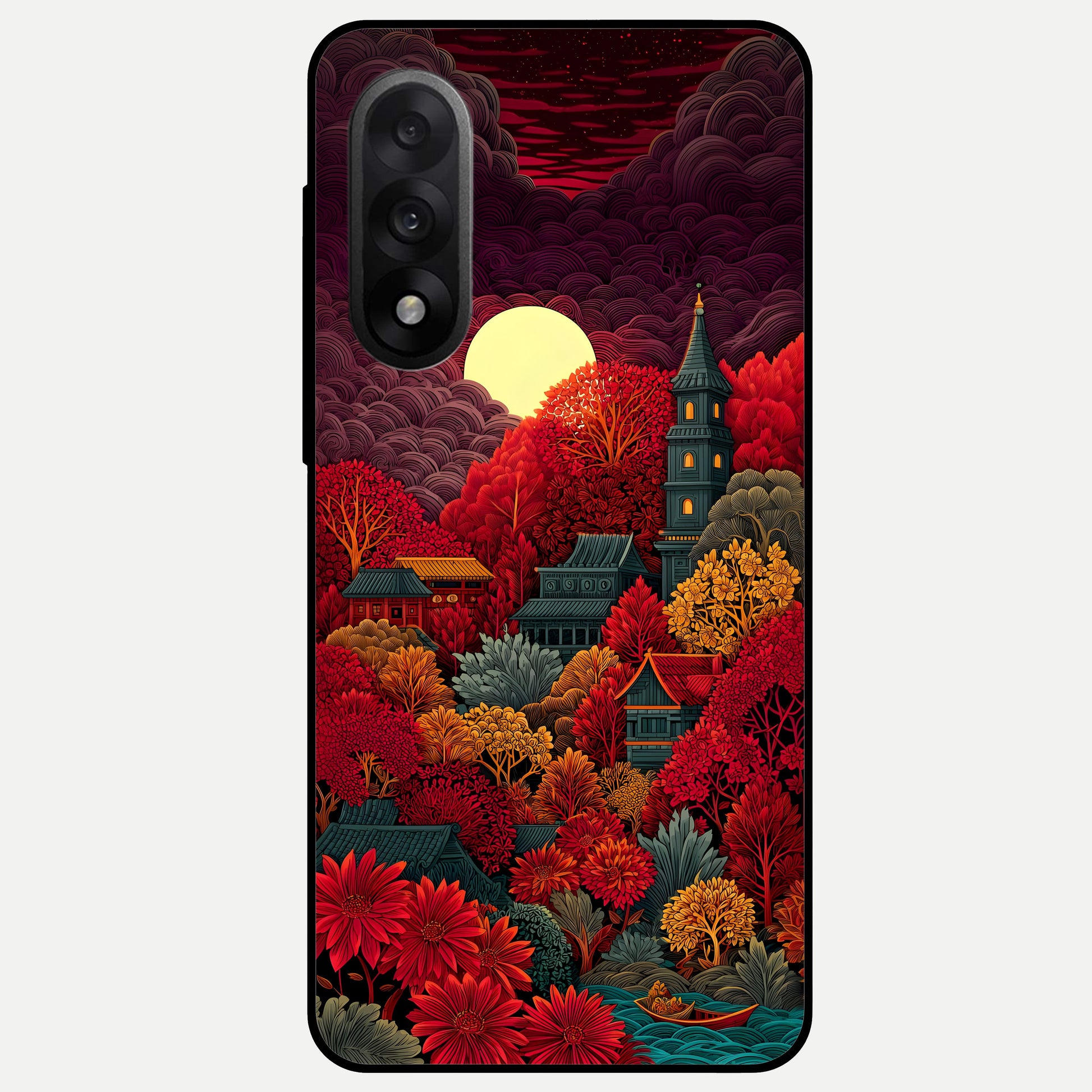  Scarlet Autumn Temple Glass Case For Oneplus Nord 5 back cover – full design glossy printed glass finish