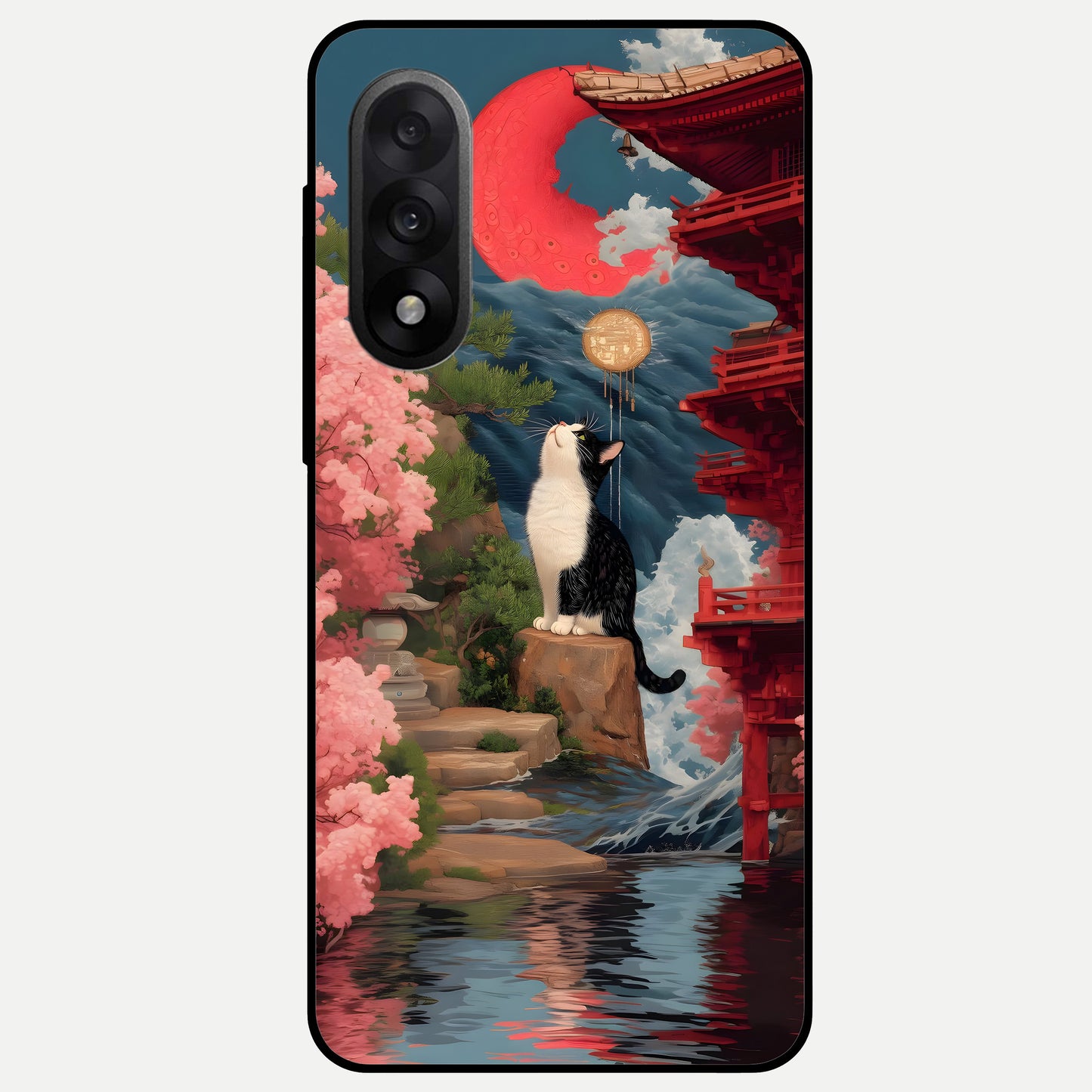  Temple Cat Scenery Glass Case For Oneplus Nord 5 back cover – full design glossy printed glass finish