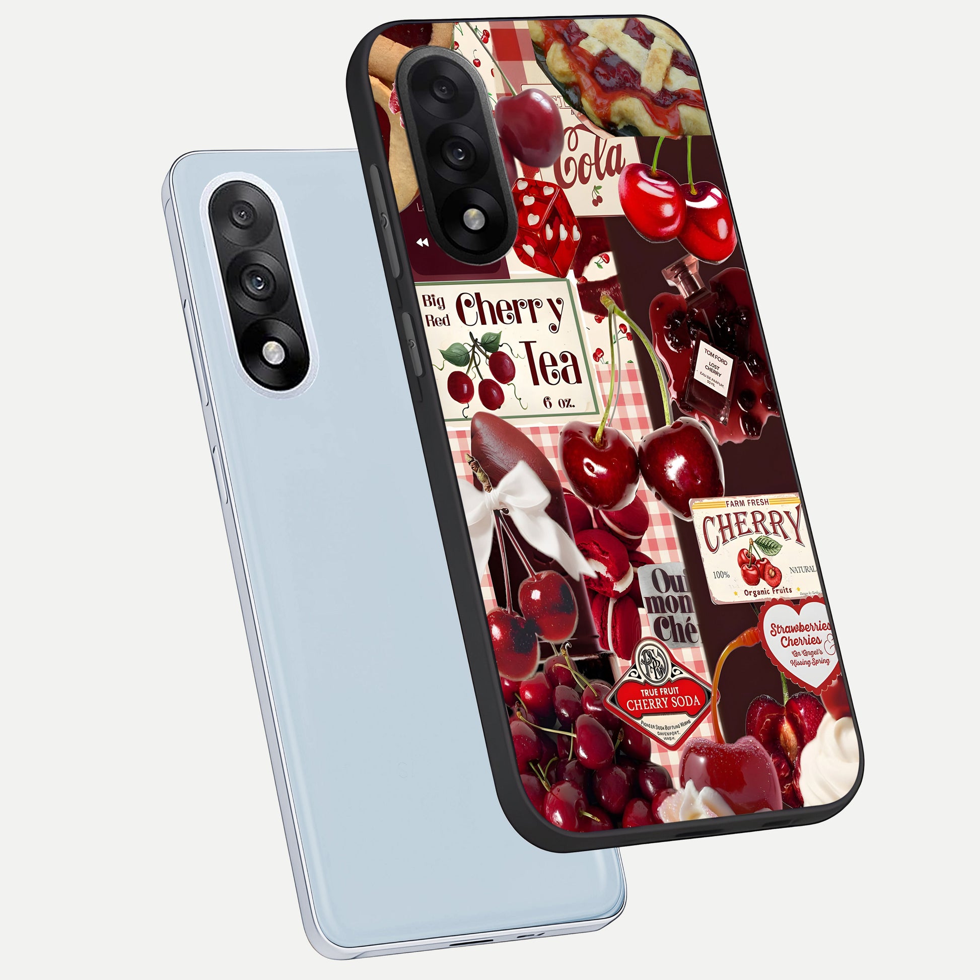  Aesthetic Cherry Tea phone case For Oneplus Nord 5 showing premium glass back cover with detailed artwork