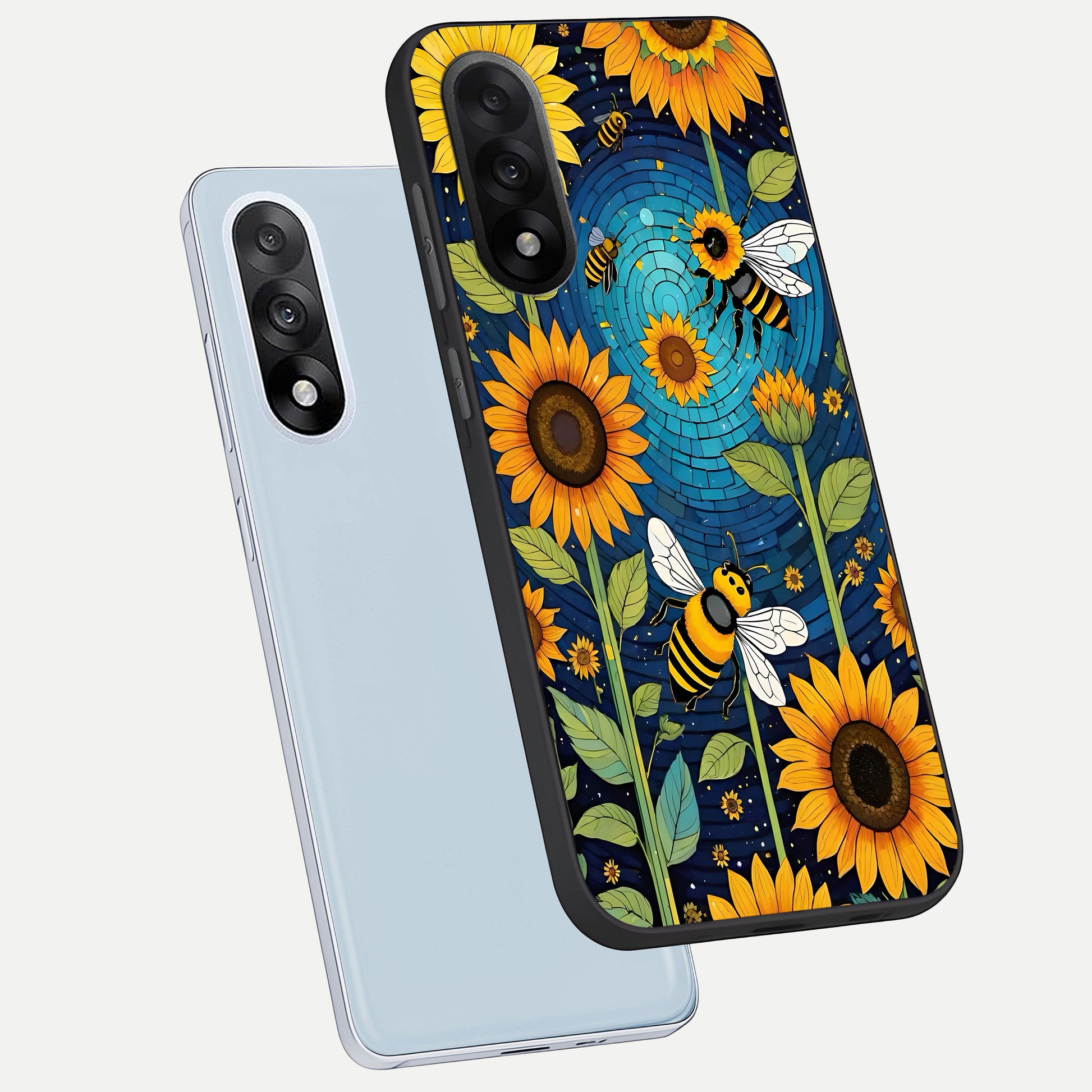  Bees And Sunflowers phone case For Oneplus Nord 5 showing premium glass back cover with detailed artwork