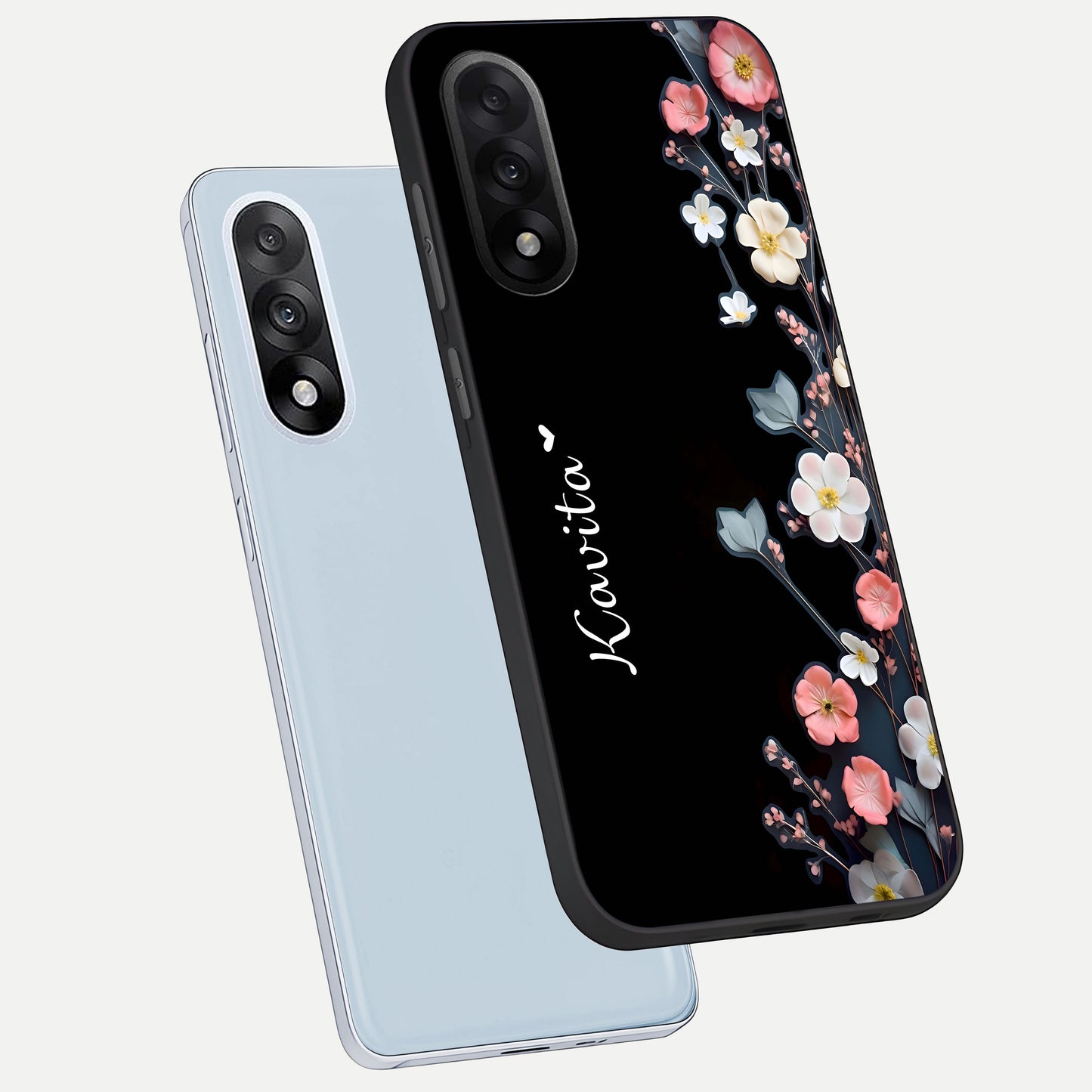  Black Elegance Floral Custom Name phone case For Oneplus Nord 5 showing premium glass back cover with detailed artwork