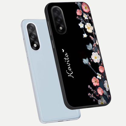  Black Elegance Floral Custom Name phone case For Oneplus Nord 5 showing premium glass back cover with detailed artwork