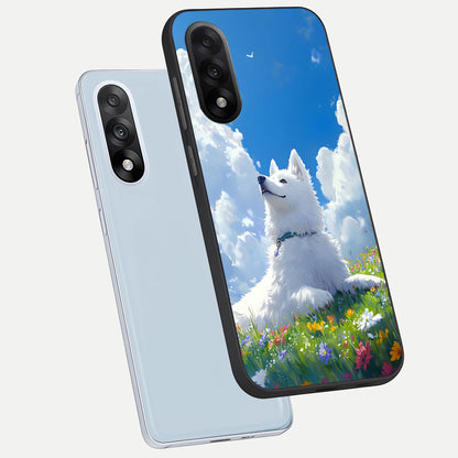  Blissful Cloud Pup phone case For Oneplus Nord 5 showing premium glass back cover with detailed artwork