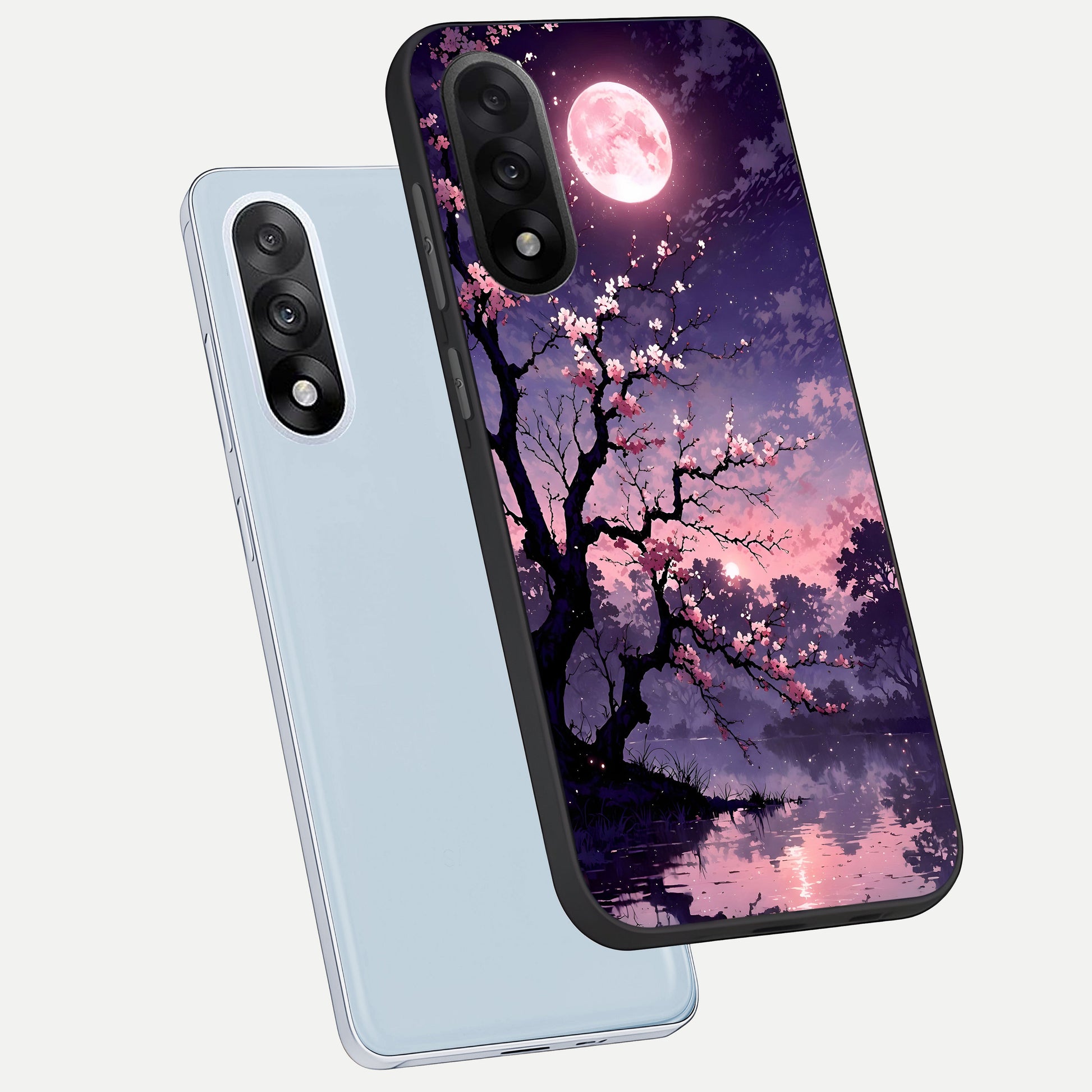 Blossom Pink Moon phone case For Oneplus Nord 5 showing premium glass back cover with detailed artwork