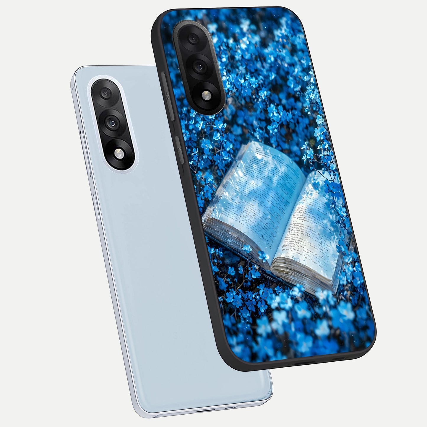  Blue Bloom Tales phone case For Oneplus Nord 5 showing premium glass back cover with detailed artwork